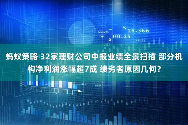 蚂蚁策略 32家理财公司中报业绩全景扫描 部分机构净利润涨幅超7成 绩劣者原因几何？